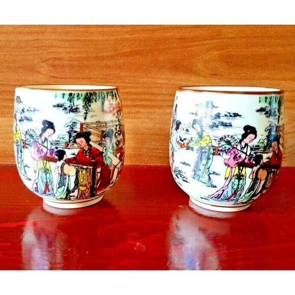 Clayre and Eef Oriental Tea Cups Twelve Gold Hairpins Porcelain Set of 2 Asian - Picture 9 of 11